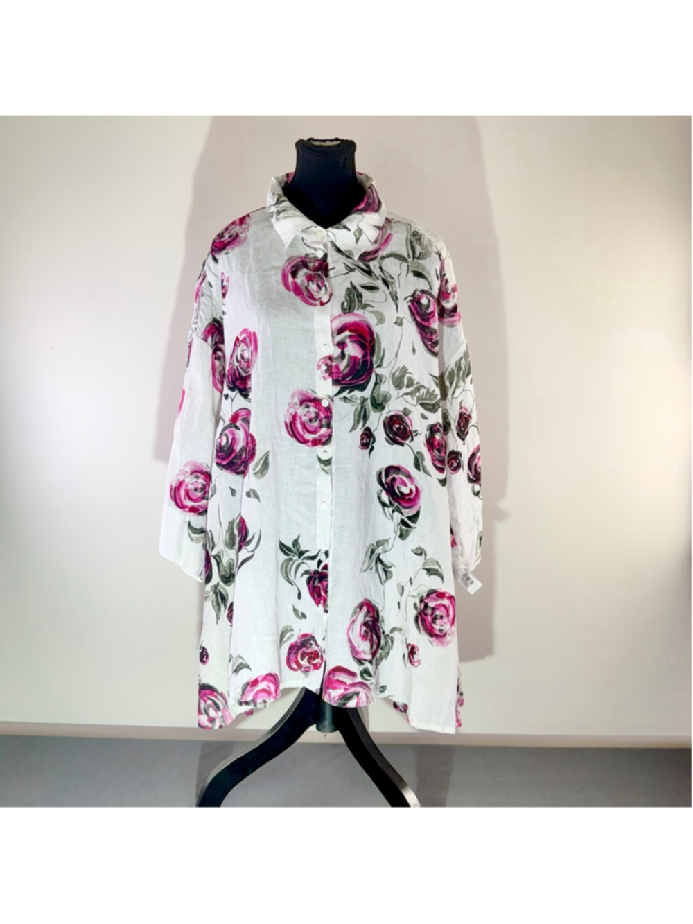 Grizas Linen Dress Women’s 2XL NWT Floral Boho Lagenlook Resortwear White Pink